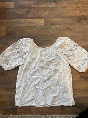 LOFT White Lace Sleeve Peasant Blouse